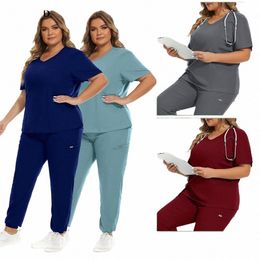 women's Medical Uniform Set Nursing SPA Nursing Beauty Sal Beautician Uniforms Suit Pet Shop Phcy Worker Shirt Pant Unisex B6aY#