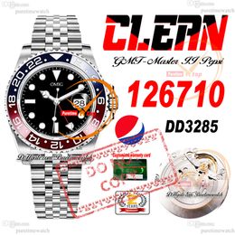 Pepsi 126710 DD3285 Automatic Mens Watch Clean CF Red Blue Ceramics Bezel Black Dial 904L JubileeSteel Bracelet Super Edition Same Serial Warranty Card Puretime