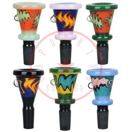 Latest Smoking Colourful Wig Wag Thick Glass 14MM 18MM Male Joint Portable Herb Tobacco Glass Philtre Funnel Bowl Oil Rigs Waterpipe Bong DownStem Bubbler Holder DHL