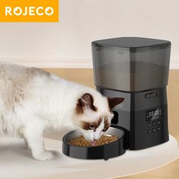 ROJECO Automatic Cat Feeder Pet Smart Cat Food Kibble Dispenser Button Version Smart Control Auto Feeder For Cat Dog Accessories 240328