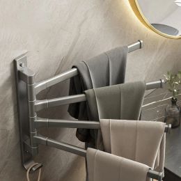 Rotary Towel Bar Towel Rack With Hook Space Aluminium Hanger Storage Rack Holder Bathroom Toilet Wall Hanging Shelf Storing Clips