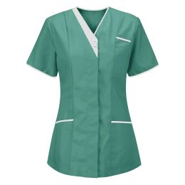 Nurse Uniform Scrubs Tops Womens Short Sleeve Pocket Overalls Uniforms Medical Nursing Working Workwear Workers Tunic Scrubs Top