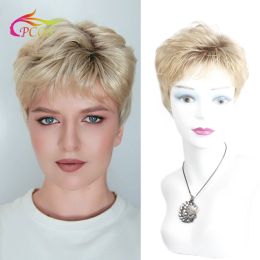 Wigs Short Synthetic Dark roots for Women Hair Natural Blonde Wigs With Bangs for Daily