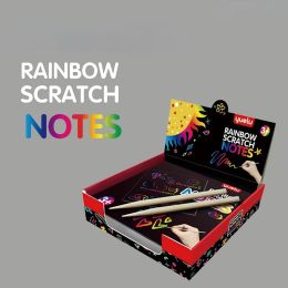 100pcs Rainbow Scratch Mini Notes Paper Pad Cards With 2 Stylus 2 Drawing Stencil Children Kids Draw Painting Toys Craft Gift