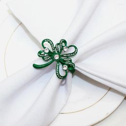 Table Cloth 4Pcs St Patrick's Day Napkin Rings Rhinestone Shamrock Alloy Serviette Buckles Holder