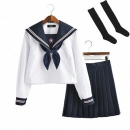 new Japanese JK Uniform Sets School Uniform Girls Sakura Pattern Top Lg Sleeve Autumn High School Women Daily Sailor Suits XXL a6Zt#