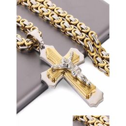 Pendant Necklaces Mtilayer Christ Jesus Necklace Stainless Steel Link Byzantine Chain Heavy Men Jewelry Gift 21.65 6Mm Mn784630731 Dro Dhwxb
