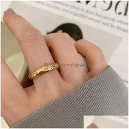 Wedding Rings 18K Gold Plated Green Clear Zircon Ring For Women Stainless Steel Couple Female Aesthetic Jewellery Dainty Gift 2023 Dro Dh3Jk