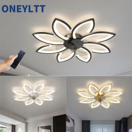 New Flower LED Ceiling Fan Lamp With Remote Control Adjustable Speed Dimmable Shaking Head Ceiling Light For Living Room Bedroom