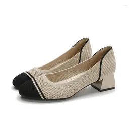 Dress Shoes Plus Size Spring Women Autumn High-heeled Pointy Knit Breathable Comfortable Anti-skid Rubber Sole Work