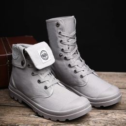 Big Size 35-45 High Top Canvas Boots Woman Lace-Up Shoes Brand Valentine Winter Duck Boots Midcalf Motorcycle Botas Men Boots