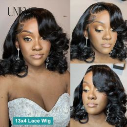 Brazilian Body Wave Short Bob Wigs Loose Bouncy Curly Human Hair Wig Wavy Side Part Bob Wigs for Women Perruque Cheveux Humain