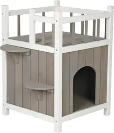 Cat Carriers Home With Balcony Elevated House Weatherproof Shelter Ideal For Cats And Small Dogs 17.5 X 25.5 In. Katzenklappe A