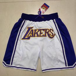 Mens''Los''Angeles''Lakers''shorts Basketball Retro Mesh Embroidered Casual Athletic Gym Team Shorts White2