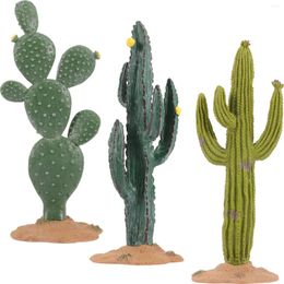 Decorative Flowers 3 Pcs Tabletop Miniatures Plants Figurines Decoration Cactus Ornaments Tiny Office