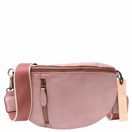 sc Vintage Cowhide Girl Waist Fanny Pack Crossbody Belt Bag for Women Wax Leather Chest Sling Wde Strap Handy Bags Purse Pouch r2qt#