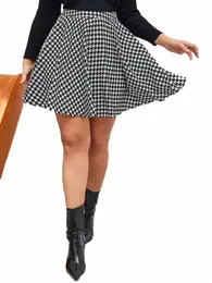 plus Size Sexy Summmer Houndstooth Print Mini Skirt Women Black And White Elastic Waist A-line Flare Skirt Large Size 6XL 7XL L3bY#