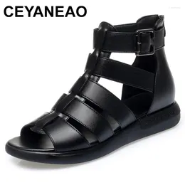 Casual Shoes Summer Open Toe Genuine Leather Sandals Flat Roman 2024 Large Size Cool Boots Women