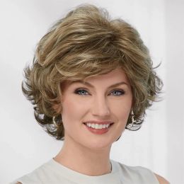 HAIRJOY Short Silver Grey Wig for Women Synthetic Hair Wigs with Bangs Natural Curly Hairstyle