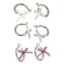 Hoop Earrings Lace Ribbon Bowknot Drop Ear Jewellery For Daily Wear Gatherings DropShip