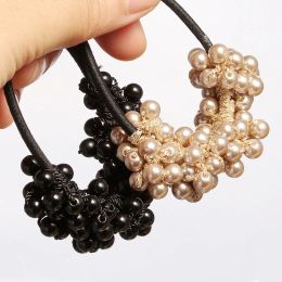 Women Hair Accessories Pearls Beads Headbands Ponytail Holder Girls Vintage Elastic Hair Bands