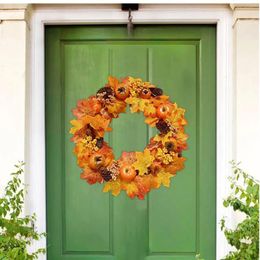 Decorative Flowers Fall Pumpkin Wreath Garland Po Props Hanging Harvest Door