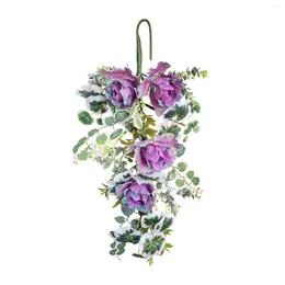 Decorative Flowers Spring Wreath Door Hanging Simulation Purple Upside Down Ornaments Home Front Living Room Window Suction Cups