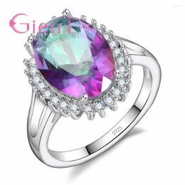 Cluster Rings Elegant Trendy Luxury Ring 925 Sterling Silver Purple Cubic Zirconia Women Anniversary Wedding Party Jewellery Girl's Gift