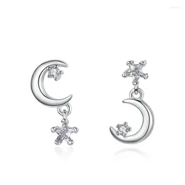 Stud Earrings REETI 925 Sterling Silver Cubic Zirconia Star Moon For Women Fashion Style Girl Sterling-silver-jewelry