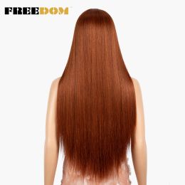FREEDOM Synthetic Lace Front Wig 30 Inch Long Straight Wigs Soft Rainbow Colourful Blue Ginger Wigs For Black Women Cosplay Wig