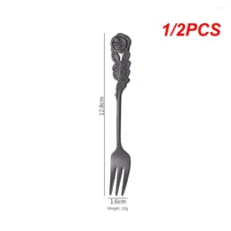 Forks 1/2PCS Rose Handle Mixing Spoon Elegant And Classical Fruit Fork Stainless Steel Mirror Polishing Dessert