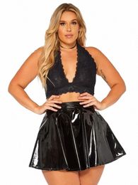 plus Size High Waist Faux Latex Skirts Women PVC Flared Pleated A-line Circle Mini Skater Skirts 5XL 6XL 7XL Clothing New Custom 47st#