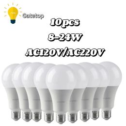 10шт-светодиодные лампы E27 B22 AC120V/AC220V Power 8W-24W Теплый белый дневной свет холодный белый лампада для домашнего и офисного освещения