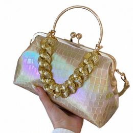 2024 Luxury Women's Chain Shoulder Bags Gold PU Leather Ste Pattern Shell Clip Designer Handbag And Purse Party Wedding Clutch R5nP#