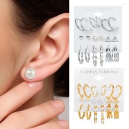 Hoop Earrings Pearl Stud Earring Elegant C-shaped Double Dangle Set For Women Collection With Girls