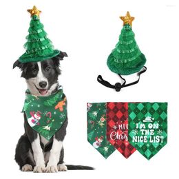 Dog Apparel Pet Christmas Dress Up Set Xmas Tree Hat Elk Snowman Plaid Triangle Scarf Combination Cat Neckerchief Headwear