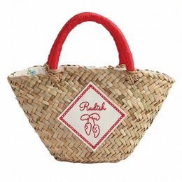 summer leisure small fresh hand-woven size vegetable basket bag red strap hand strap inner picnic bag Z9n9#