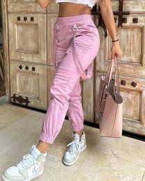 Women's Pants 2024 Pink Patch Pocket Strap Elastic Casual For Women