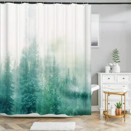 Shower Curtains Misty Pine Forest Print Curtain Natural Scenery Bath Waterproof Fabric Bathroom With Hook For Home Decor