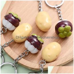 Keychains & Lanyards 2Pcs Cute Mini Food Keychain Potato Mangosteen Model Key Backpack Pendant For Friends Gifts R231005 Drop Deliver Dhqag