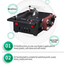 150W Mini Bench Saw and Belt Sander Grinding Carving Drilling Kit Variable Speed Circular Table Saw 30mm Cutting Depth DIY Saw