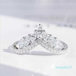 Size 6-10 Luxury Jewellery Real 925 Sterling Silver Crown Ring Full Marquise Cut White Topaz Cz Diamond Moissanite Women Wedding Ban210h