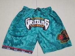 Mens''Memphis''Grizzlies''Authentic shorts Basketball Retro Mesh Embroidered Casual Athletic Gym Team Shorts Blue 03