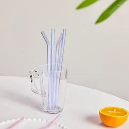 Wine Glasses Reusable Glass Straw Drinking Milk Tea Coloured Heat-resistant Cleaning Brush 4 Units