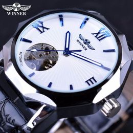 Winner Blue Ocean Geometry Design Transparent Skeleton Dial Men Watch Top Brand Luxury Automatic Fashion Mechanical Watch Clock196V