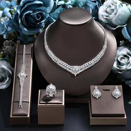 Necklace Earrings Set Graceful Earring Bracelet Ring 4 PCS Jewellery Zirconia Bridal Wedding Party For Women