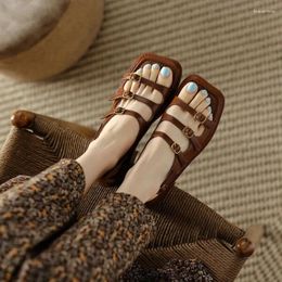 Casual Shoes Wearing Flat Bottomed Summer Brown French Sandals Soft Leather Fashion