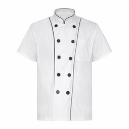 mens Womens Unisex Chef Shirt Ctrast Color Trim Kitchen Work Uniform Cook Jacket Coat Hotel Restaurant Canteen Bakery Costume n8JE#