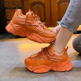 Fitness Shoes Woman Chunky Platform Sneakers 2024 Breathable Lace Up Trainers Tennis Vulcanised Female Old Dad Casual