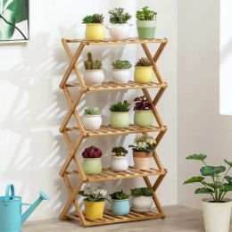 Folding Multi-layer Shoe Rack Plant Shelf Durable Indoor Outdoor Multifuluse Bamboo Storage Living Room Flower Stand Yard Stable